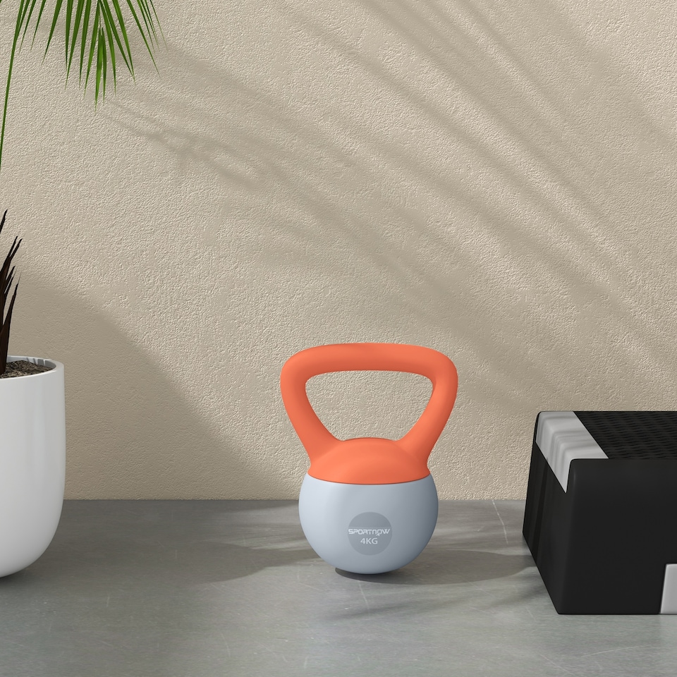image 1 of (4KG, Orange and Grey) SPORTNOW Soft Home Kettlebell with Non-Slip Handle
