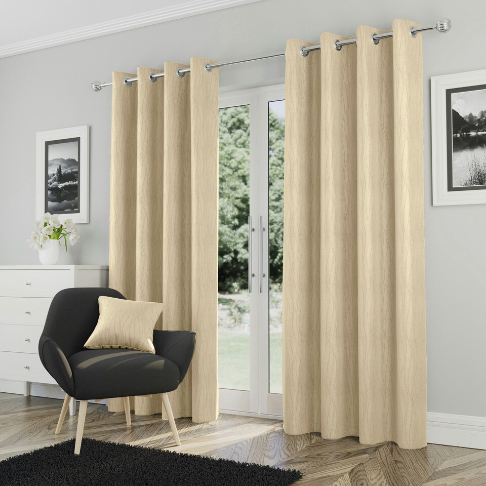 image 1 of Goodwood Cream Curtains 46 x 54 inch (117 x 137 cm) Room Darkening Eyelet Thermal Noise Reducing Curtains for Bedroom and Living Room