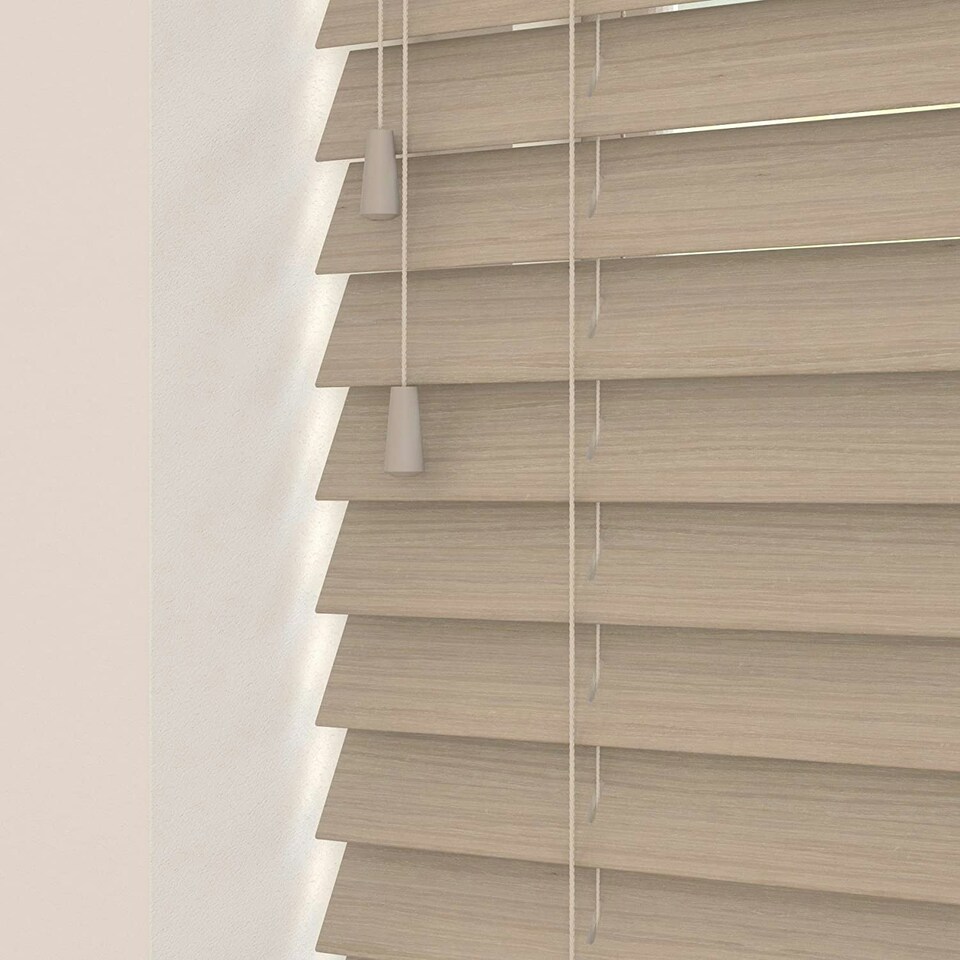 image 1 of 90cm Northern Oak Wooden Venetian Blinds With Strings (130cm drop) Grey | Grey