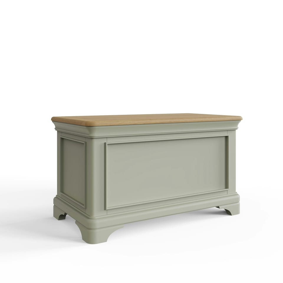 image 1 of Faire Ottoman Blanket Box in Sage Green with Oak Top Green