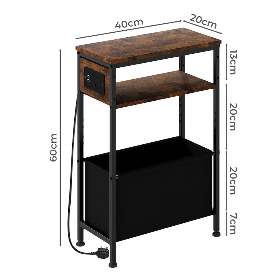 image 1 of Slim Side Table with Charging Station Storage Narrow End Table Sofa Living Room