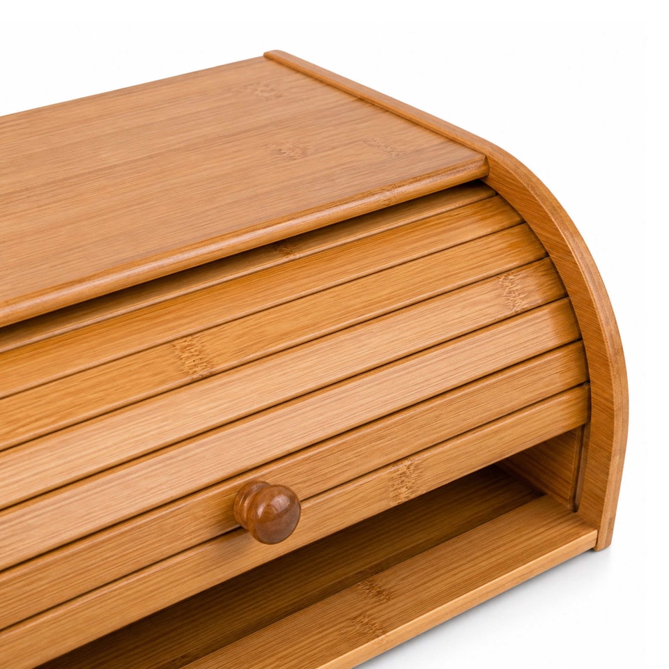 image 1 of Single Layer Roll Top Bamboo Wooden Bread Bin Kitchen Storage | Brown
