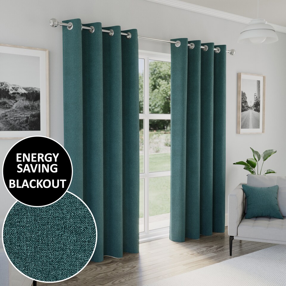 image 1 of Enhanced Living Austin 100% Blackout, Thermal Teal Curtains with Eyelet Header (PAIR) - 66x72 inch (168x183cm)
