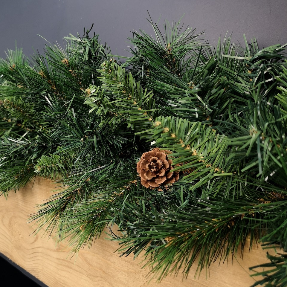 image 1 of 2.7m Green Christmas Garland with Pine Cones and Mixed Needles