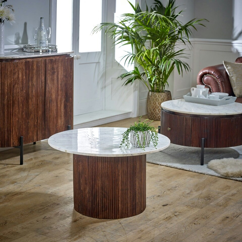 image 1 of Miel Mango Wood Coffee Table With Marble Top Brown