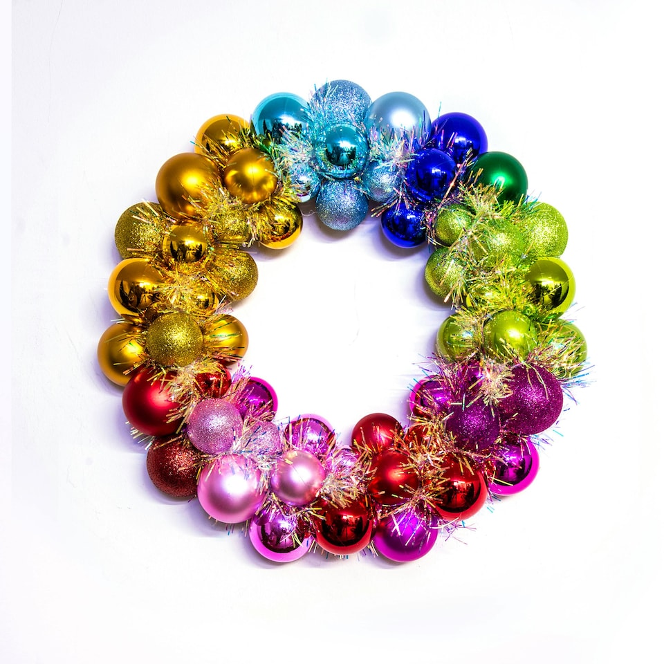 image 1 of Christmas Tree World 33cm Shatterproof Bauble Wreath - Multicolour