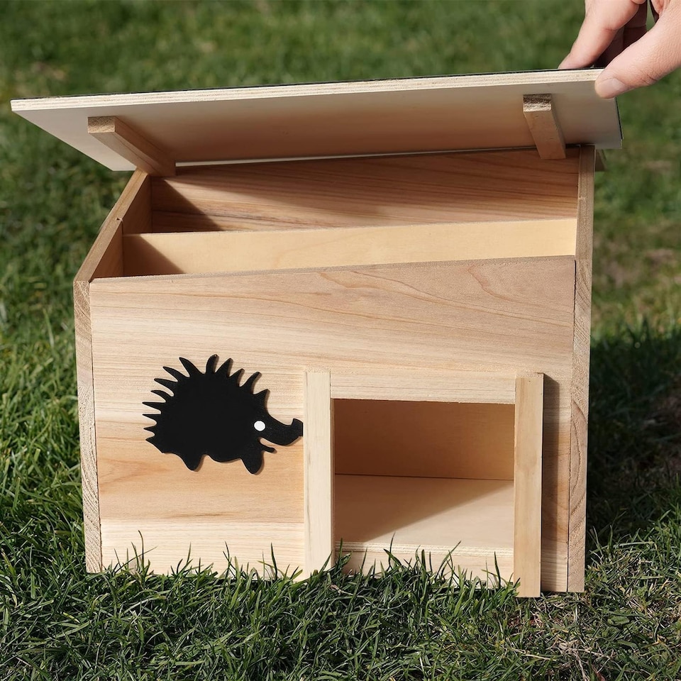image 1 of GEEZY Hedgehog House Shelter Hibernation Den Wooden Outdoor Garden Box