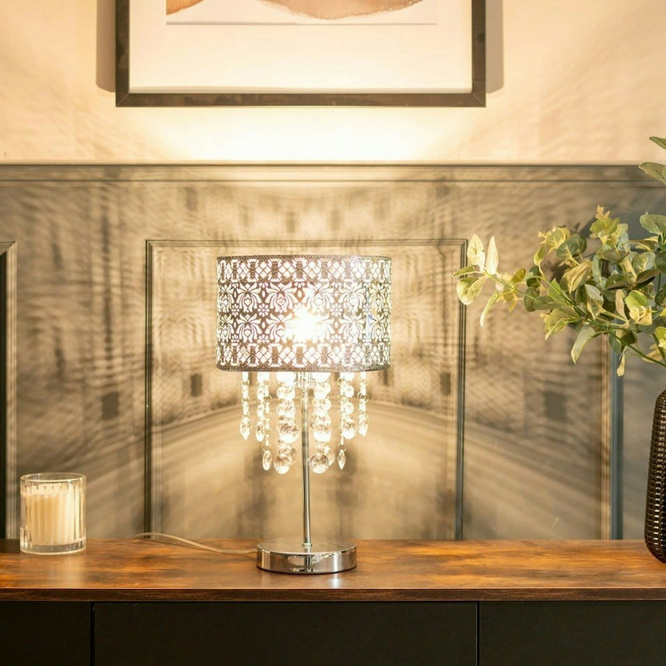 image 1 of ValueLights Enna Polished Silver Table Lamp with Silver Tiered Shade