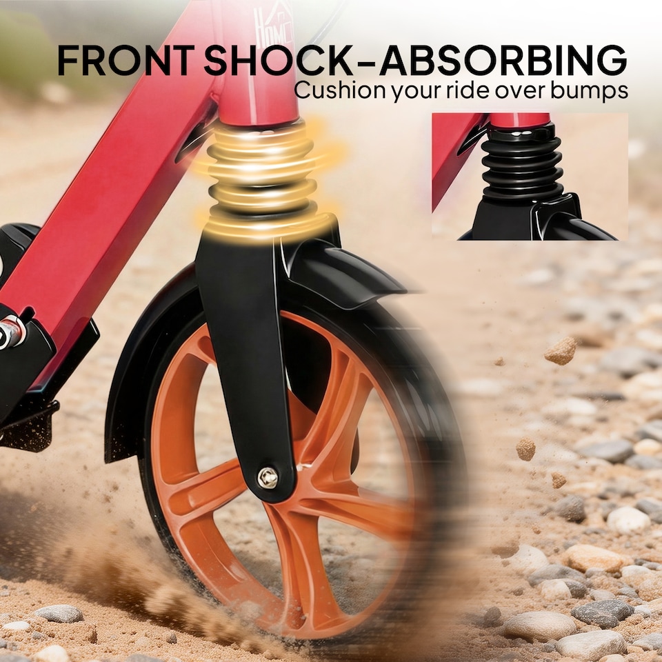 image 1 of HOMCOM Folding Kick Scooter for 14+ w/ Adjustable Height | Red | Red and Black | 91.5L x 36.5W x 91-104H cm