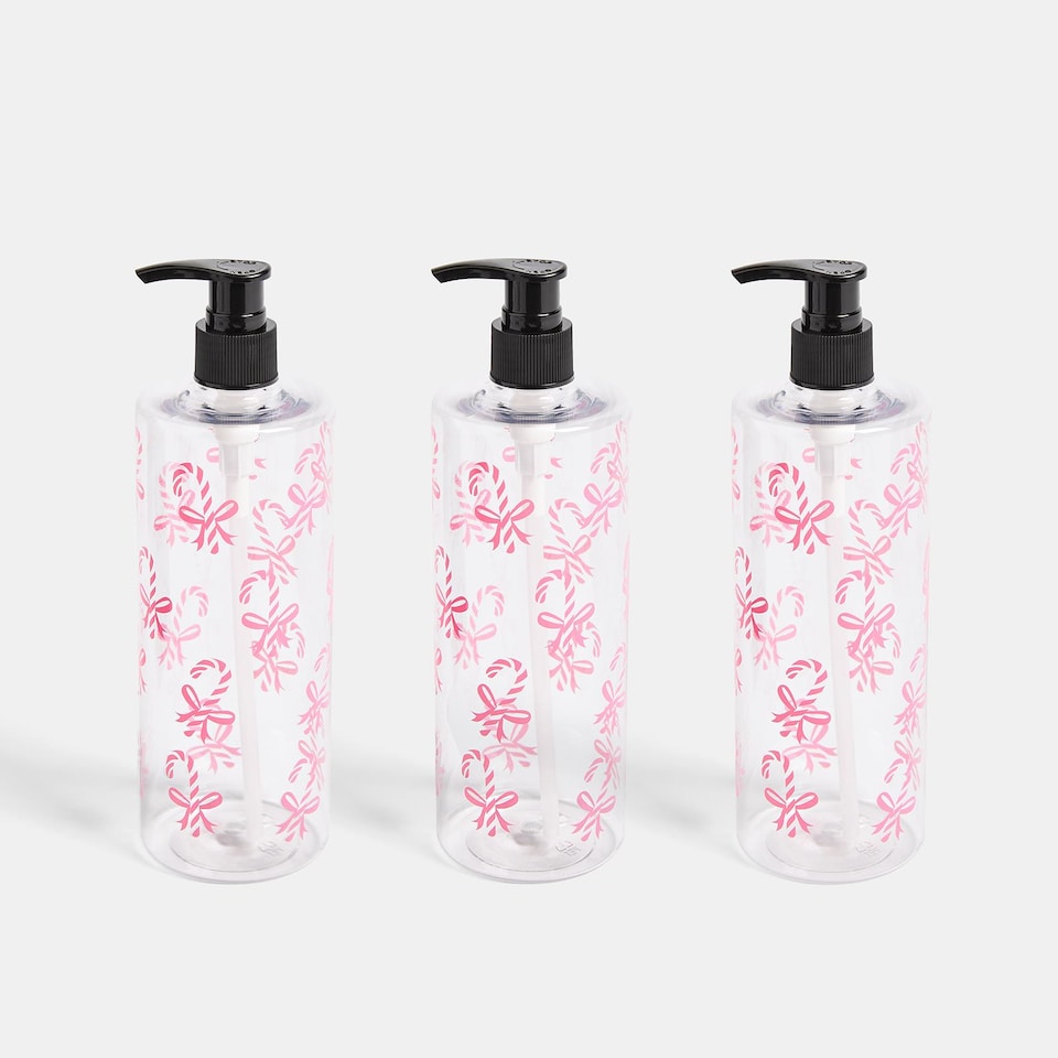 image 1 of OHS Candy Cane Print Dispenser Bottles, Clear/Pink - 3 Pack