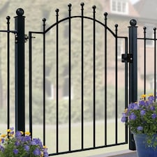Manor-Weston Low Ball Top Single Gate - Solid Steel - Fits Gap of 880 mm x 1041 mm High - Electro Galvanised/Black Powder Coated | Black | 1