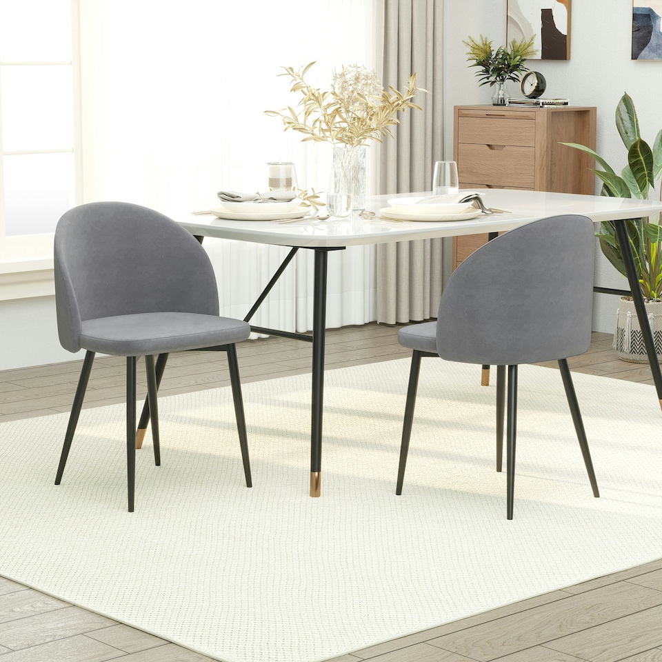 image 1 of HOMCOM Modern Set of 2 Upholstered Fabric Bucket Seat Dining Chairs, Grey