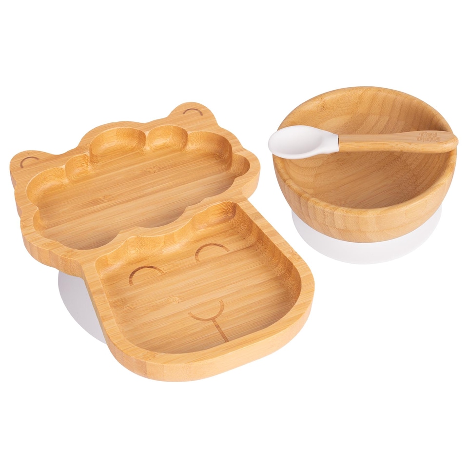 image 1 of Tiny Dining Children's Bamboo Suction Llama Dinner Set - White