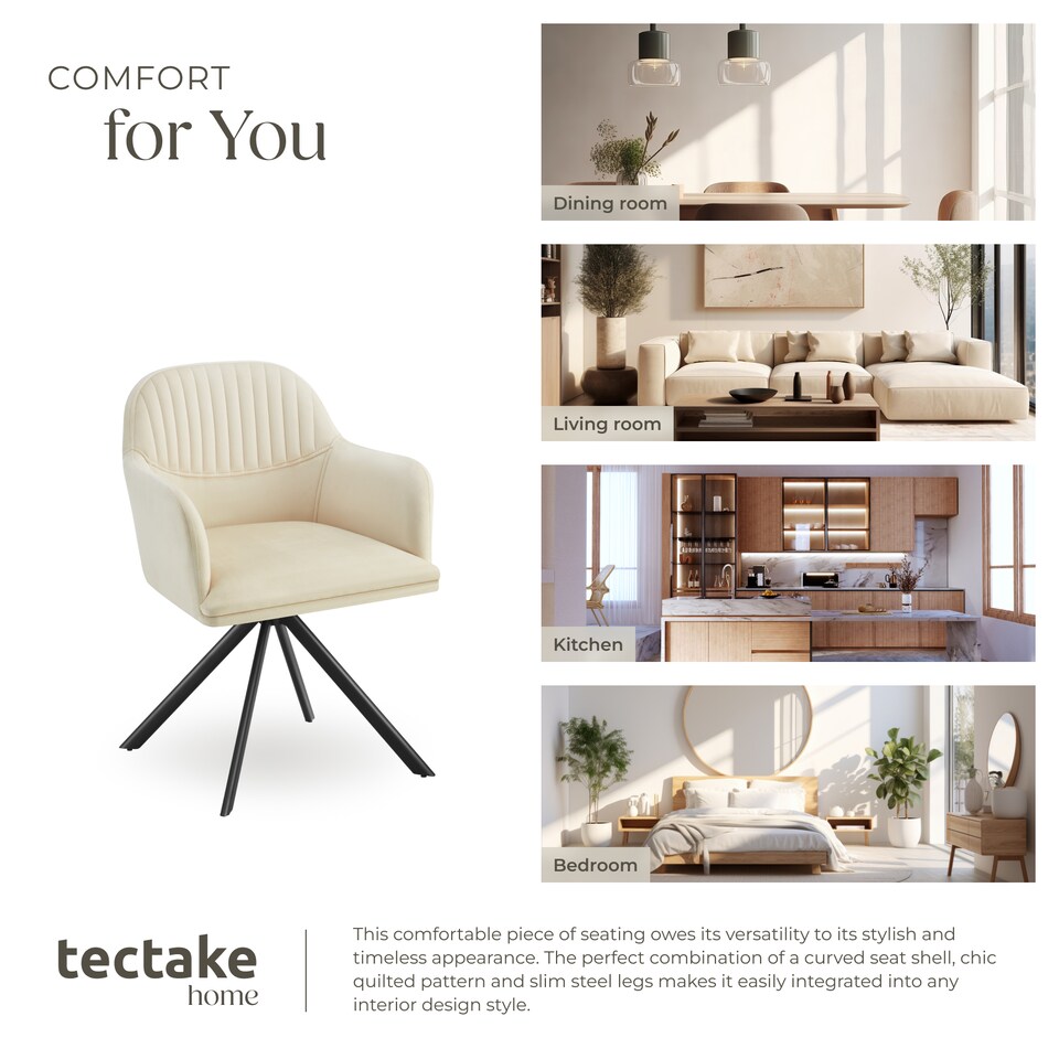 image 1 of Lounge Armchair Living Room Accent Chair 360 Swivel Slim Steel Legs Velvet Fabric | Cream | cream/black | 6