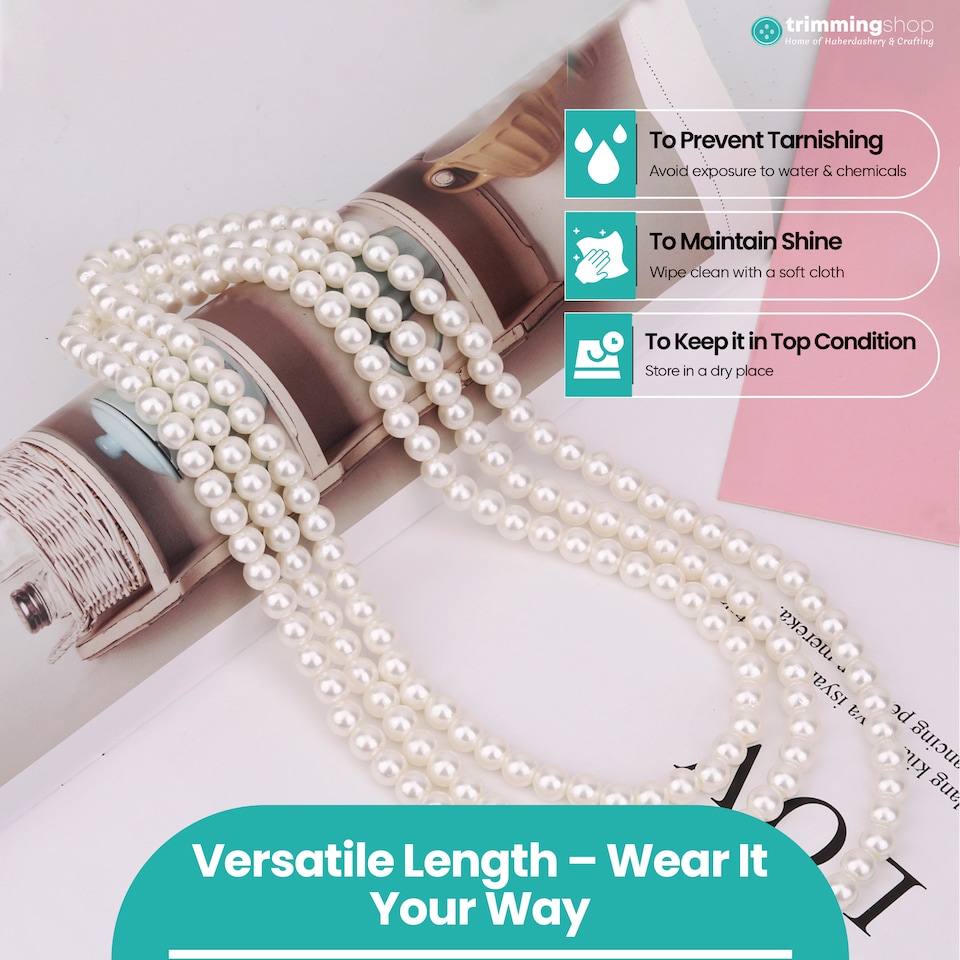 image 1 of 150cm White Vintage Fashion Long Pearl Necklace for Women - 1pc