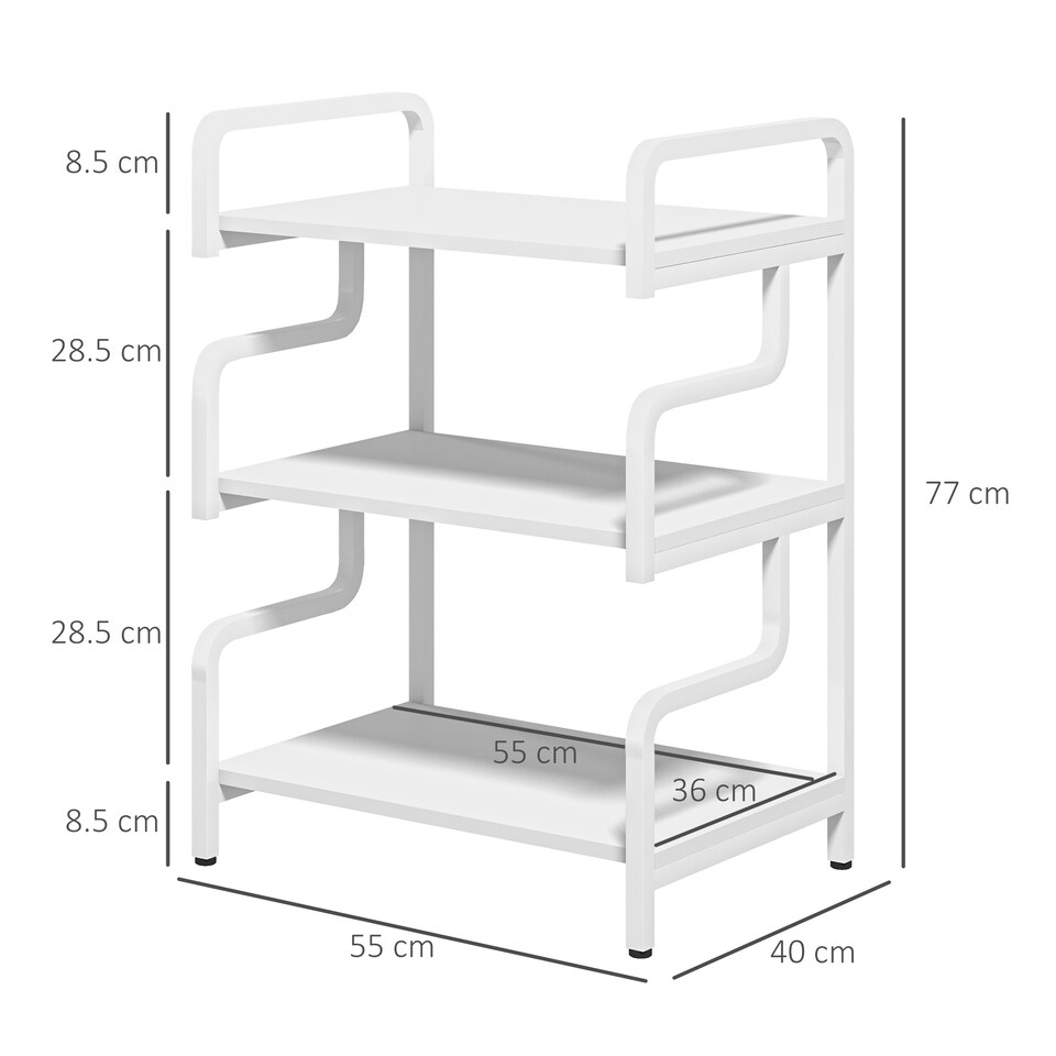 image 1 of HOMCOM 3-Tier Printer Stand with Storage Shelves, Printer Table, 55 x 40 x 77cm Printer Shelf for Home Office, Study, White