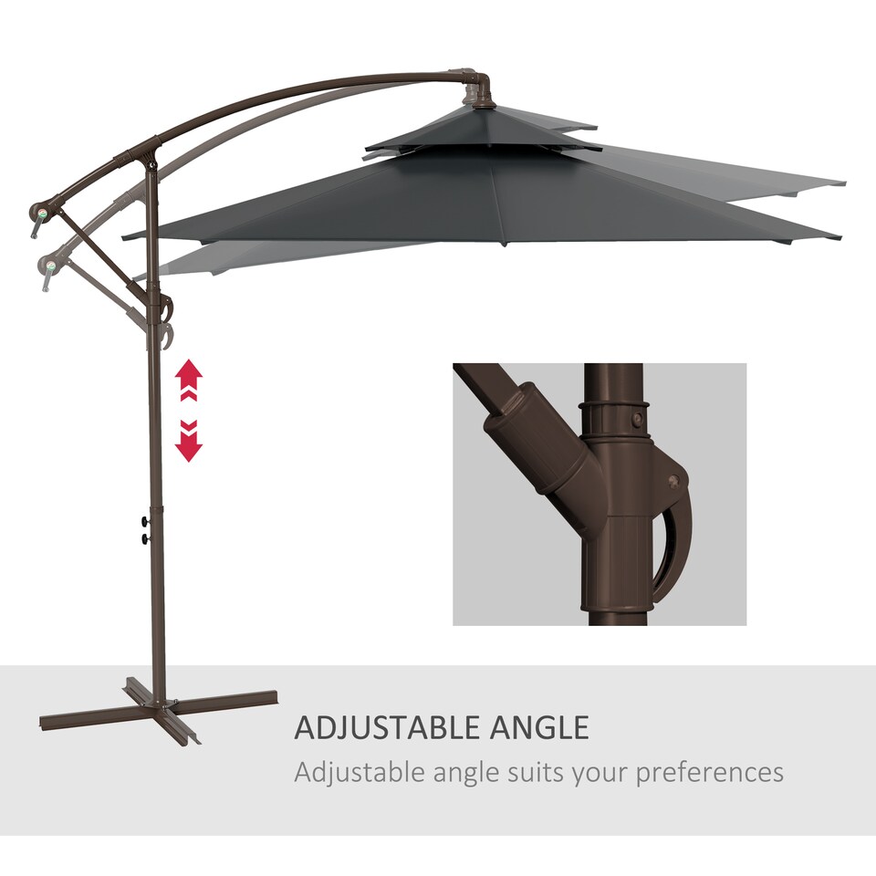 image 1 of Outsunny 2.7m Garden Banana Parasol Cantilever Umbrella with Crank Handle, Double Tier Canopy and Cross Base for Outdoor, Hanging Sun Shade, Black