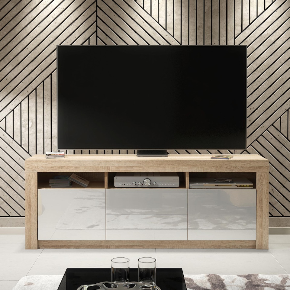 image 1 of TV Unit TV Stand Media Cabinet Sideboard Oak White High Gloss Storage 160cm
