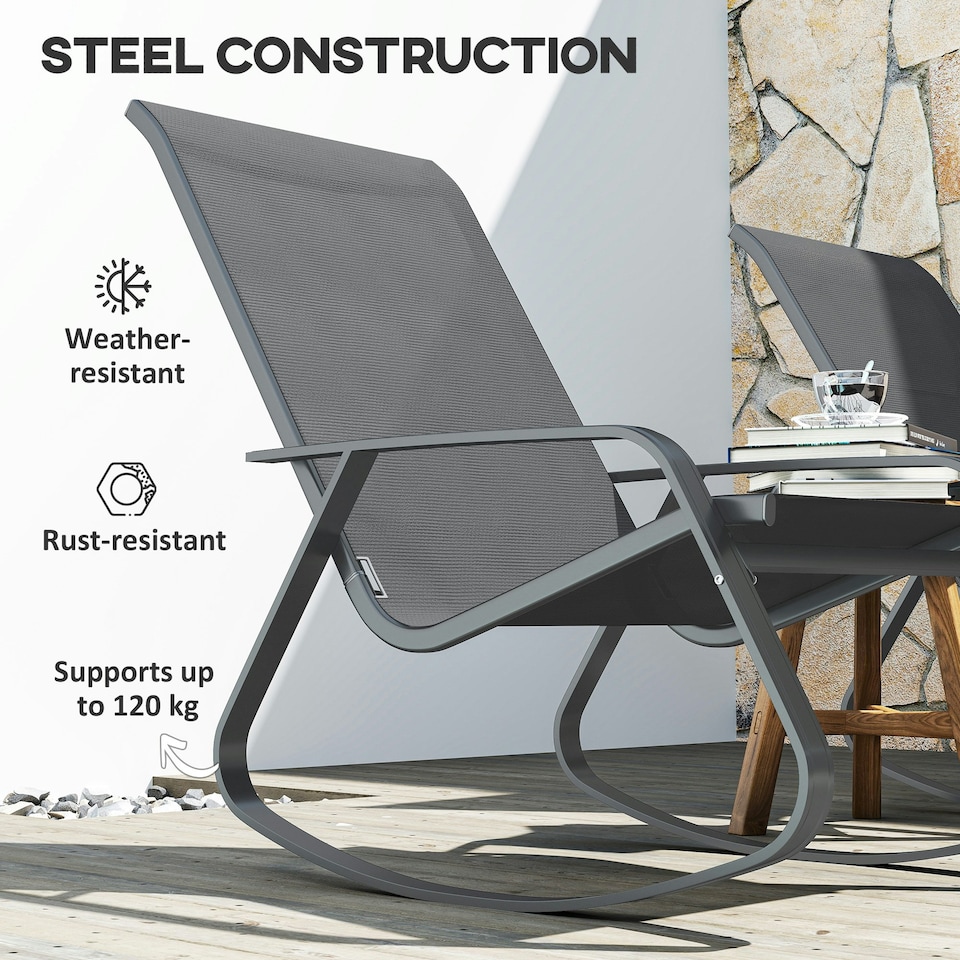image 1 of Outsunny Garden Rocking Chairs with Armrests, High Back, Grey