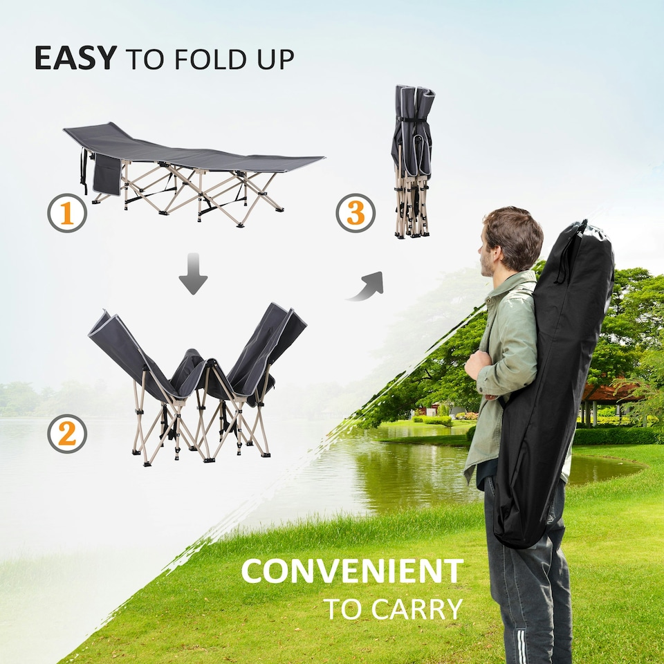 image 1 of Outsunny Single Portable Outdoor Military Sleeping Bed Camping Cot Grey