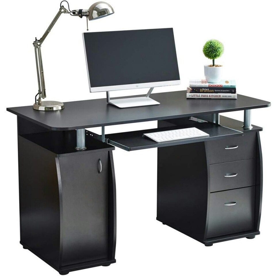 image 1 of WICKLOW Computer Desk with Cabinet and 3 Drawers - Black Black
