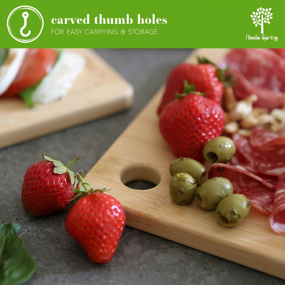 image 1 of Nicola Spring 3pc Bamboo Chopping Board Set 100% Bamboo Natural Cutting Serving Worktop Saver Boards Brown