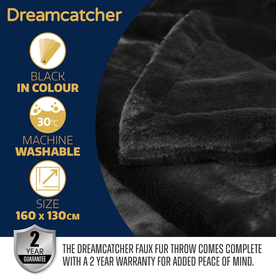 image 1 of Dreamcatcher Black Faux Fur Blanket Throw 160x130cm | Black | Black | One Size | 1