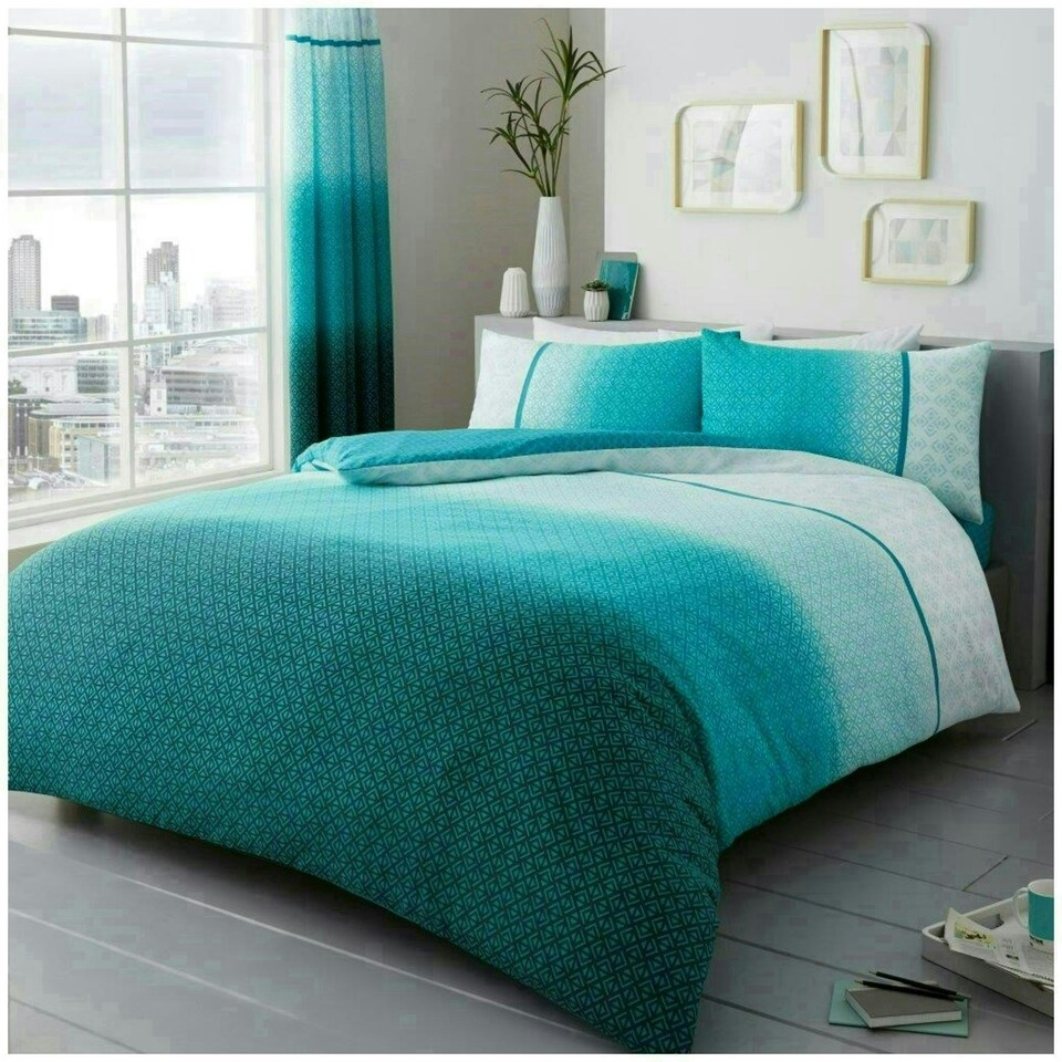 image 1 of VELVETIO Urban Ombre Duvet Cover Set Reversible Polycotton Easy Care Beddings Blue | Teal | Single