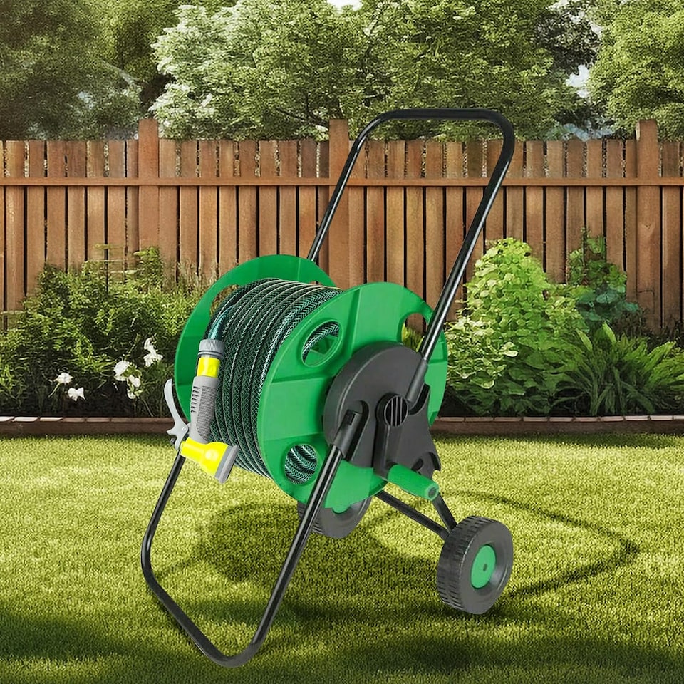 image 1 of Portable Hose Reel Garden Watering Pipe Free Standing Winder Hose Storage Holds Up To 45m