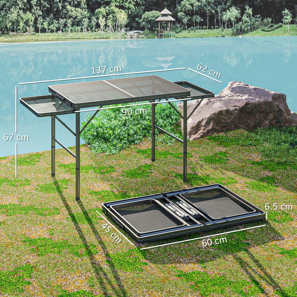 image 1 of Outsunny 4.5ft Portable Folding Table, Height Adjustable Metal Picnic Table 