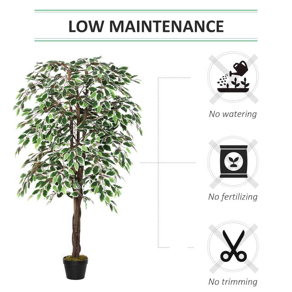 image 1 of Outsunny 160cm5.2FT Artificial Ficus Silk Tree with Nursery Pot, Decorative Fake Plant, for Indoor Decor
