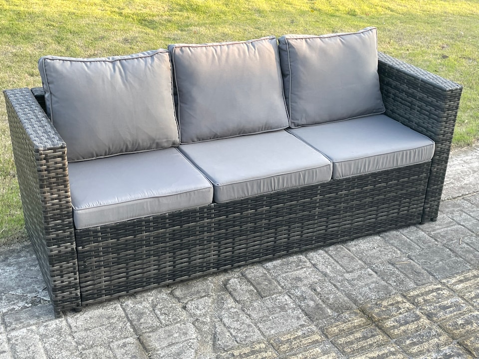 image 1 of Fimous Rattan Garden Furniture Set with 3 Seater Sofa Coffee Table Side Table 2 Armchairs Footstool Indoor Outdoor Patio Lounge Sofa Set Dark Grey Mixed