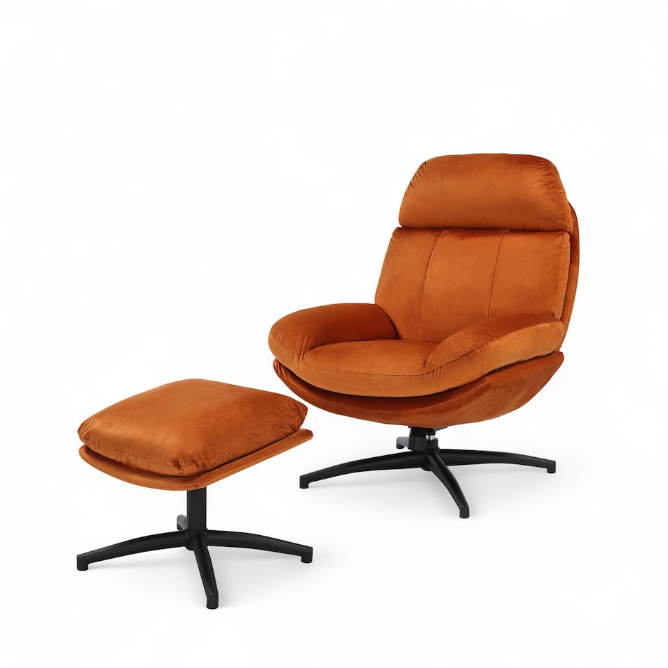 image 1 of Velvet Orange Brenna Swivel Armchair with Footstool