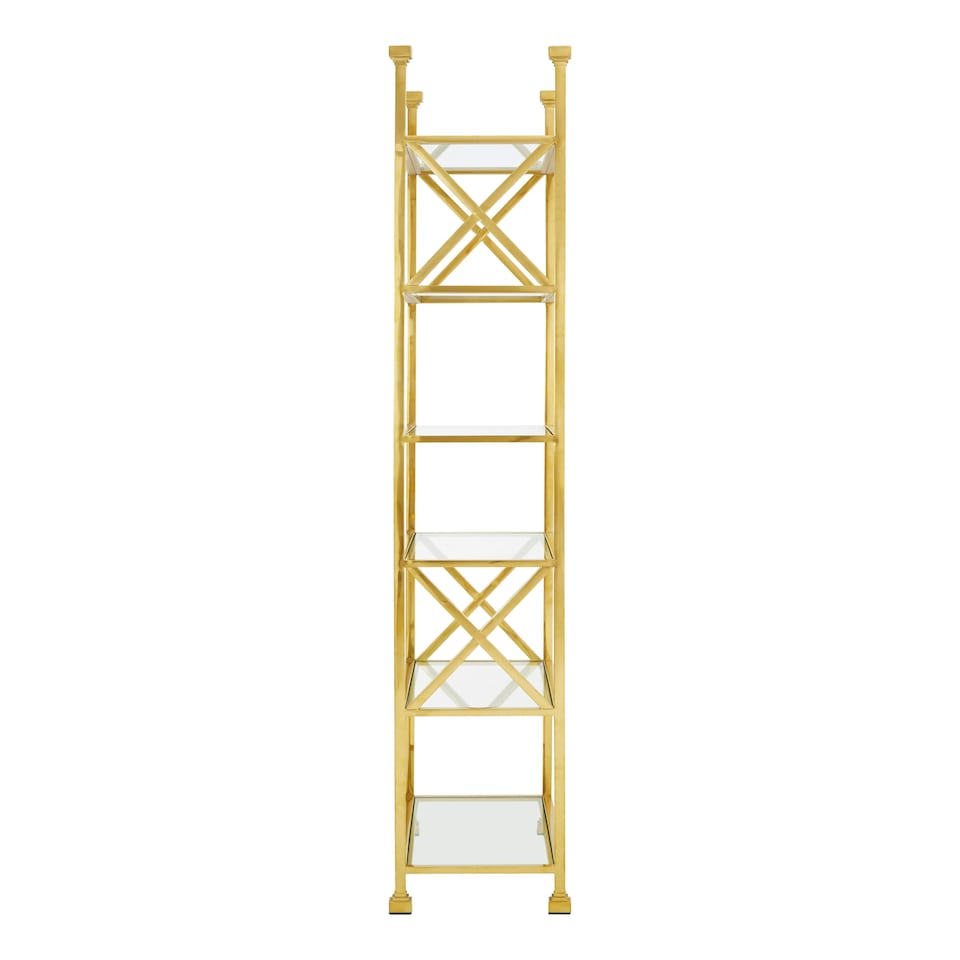 image 1 of Interiors by Premier Contemporary Gold Finish Cross Design Bookshelf, Sturdy Book Storage Shelf, Ample Storage Slimline Bookshelf Gold