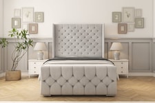 Sloomy Luthor Silver Plush Bed Frame With Mattress With 50" Upholstered Wingback Headboard 4'6 Double