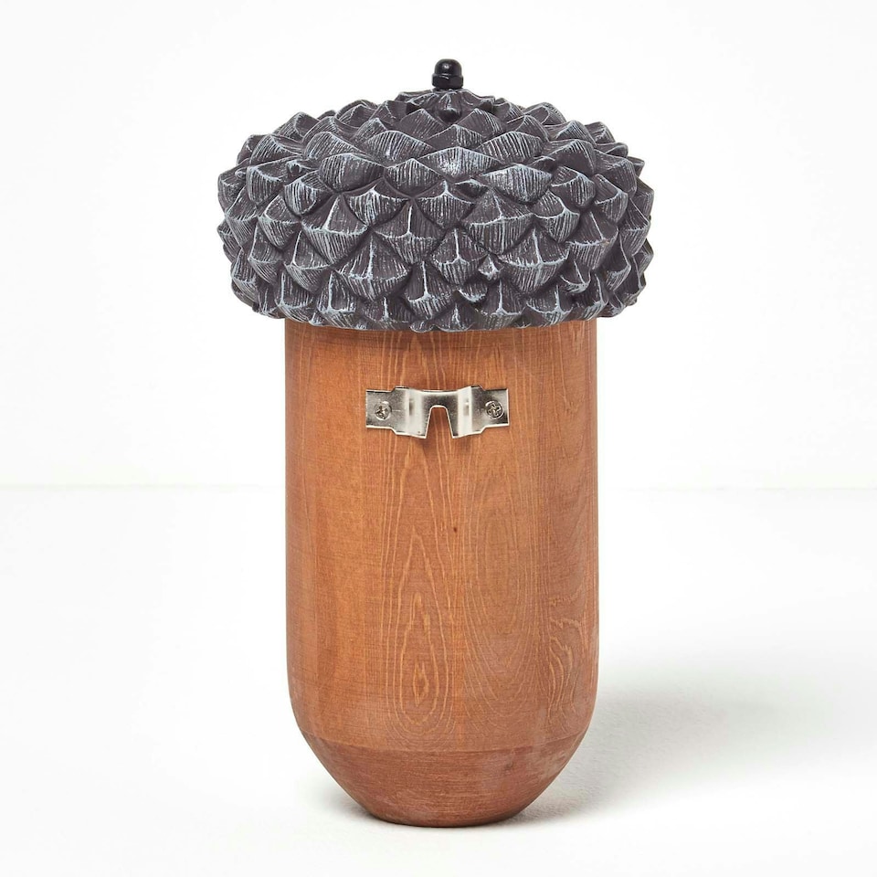 image 1 of Homescapes Real Wood Acorn Bird Box Brown
