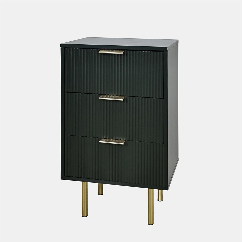 image 1 of OHS Ribbed Bedside Table Modern Bedroom 3 Draw Office Nightstand | Green | Dark Forest Green