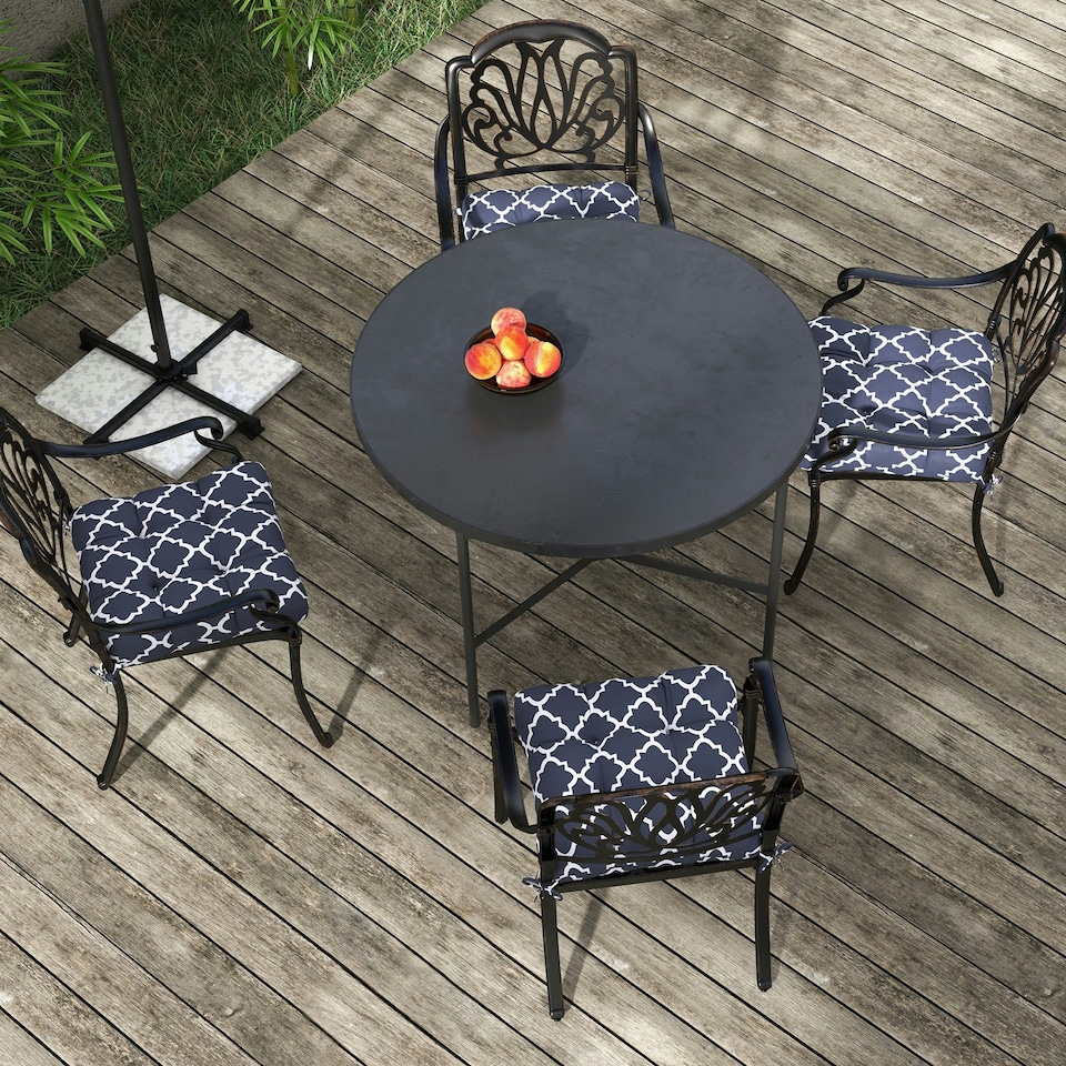 image 1 of Outsunny Set of 4 Outdoor Seat Cushions Water Repellent Seat Pads with Ties | Blue | Blue | 4