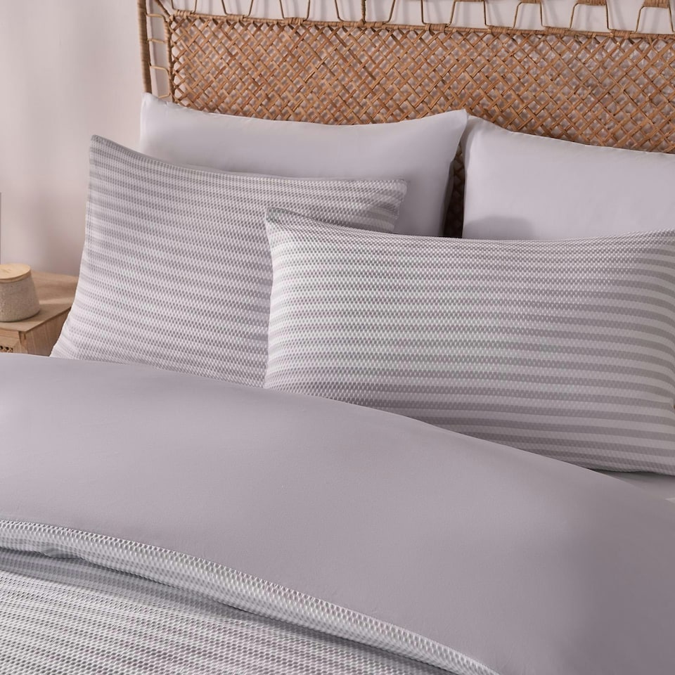 image 1 of OHS Stripe Embossed Duvet Cover and Pillowcase Bedding Set, Double - Grey