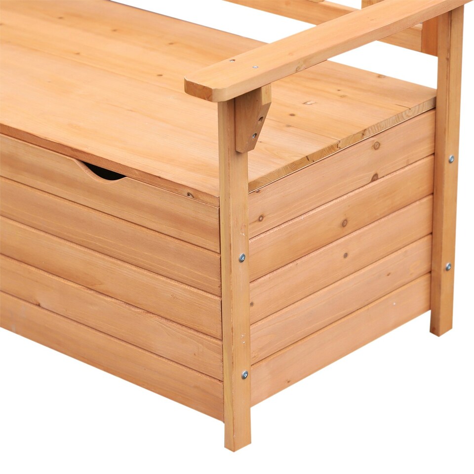 image 1 of Outsunny Garden Storage Bench, 2 Seater Fir Wood Outdoor Bench, Natural