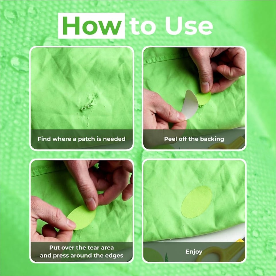 image 1 of aZengear Repair Patches for Jackets, Tent, Shoe, Gear - Waterproof, Self-Adhesive, Tear-Cold-Heat-Resistant (11 Pieces, Green)