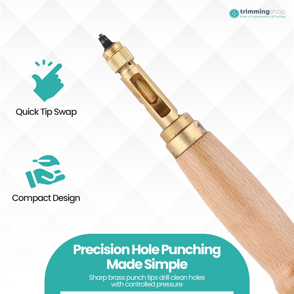 image 1 of 1.5-4mm Automatic Hole Punch Cutter Tool with 6 Tips Brass Wood Handle