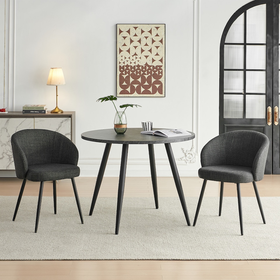 image 1 of SONARA Modern Set of 2 Chunky Weave Fabric Ergonomic Dining Chairs with Arms | Grey