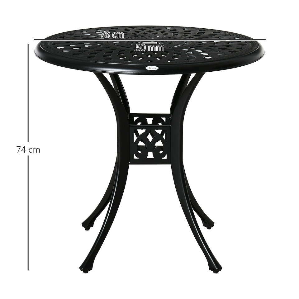 image 1 of Outsunny 78cm Round Garden Dining Table with Parasol Hole Cast