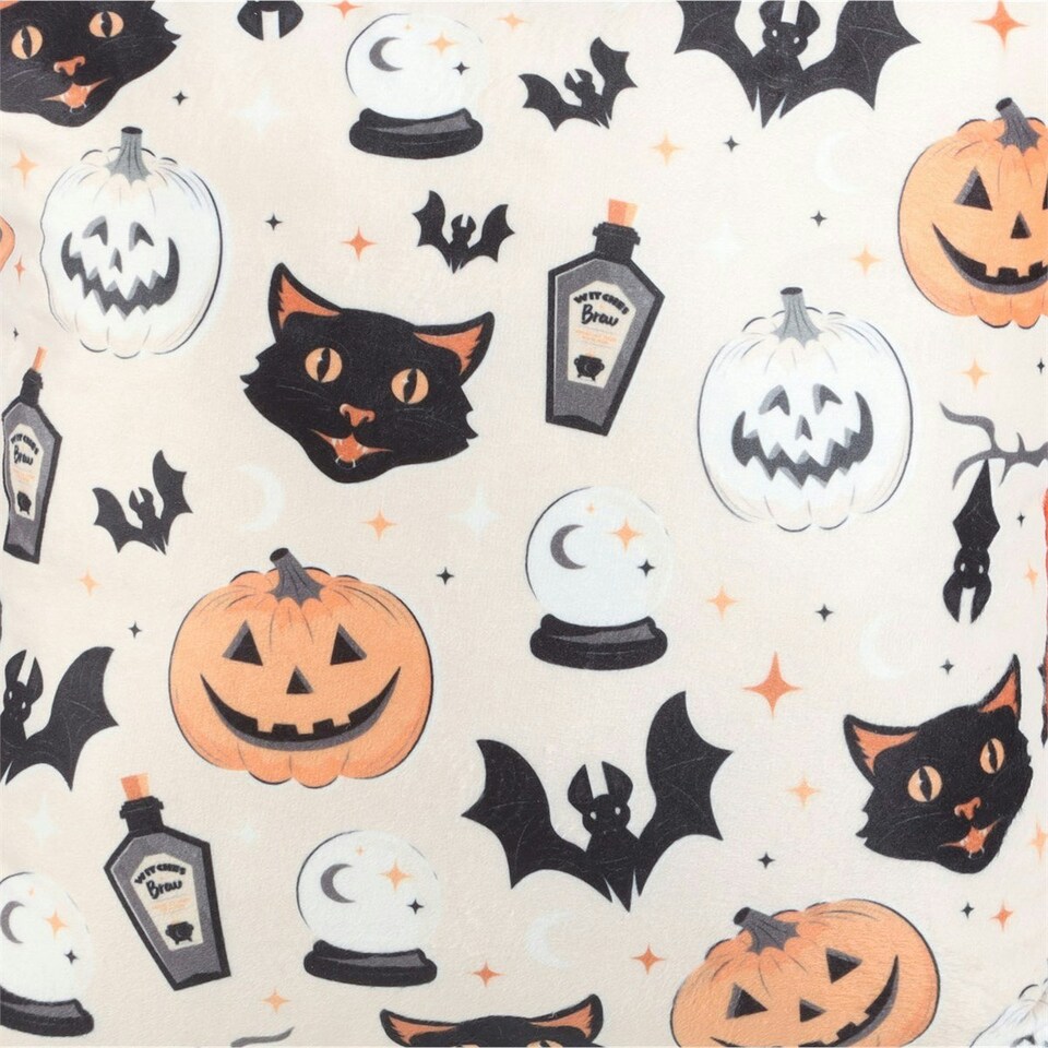 image 1 of Spooky Cat & Pumpkin Cushion