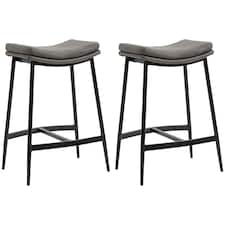 HOMCOM Breakfast Bar Stools Set of 2, Microfibre Upholstered Barstools, Industrial Bar Chairs with Curved Seat and Steel Frame for Dining Room, Kitchen, Grey