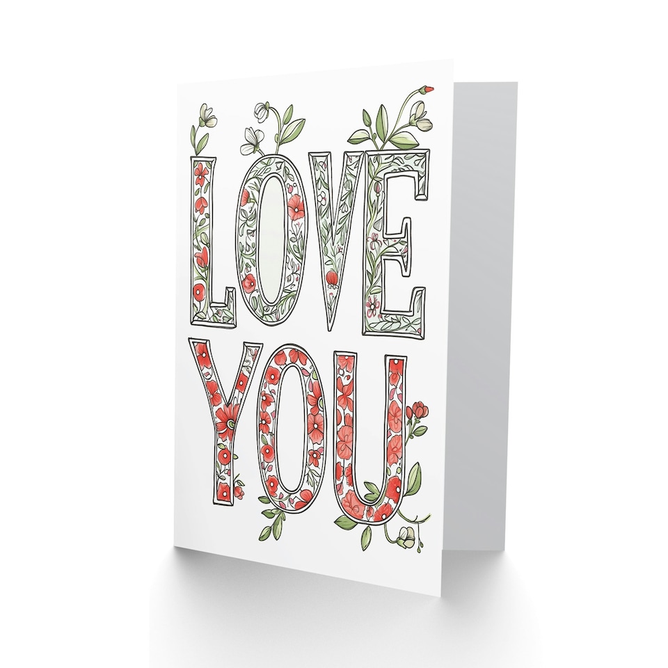 image 1 of Love You Floral Typography Anniversary Valentines Day Card For Her