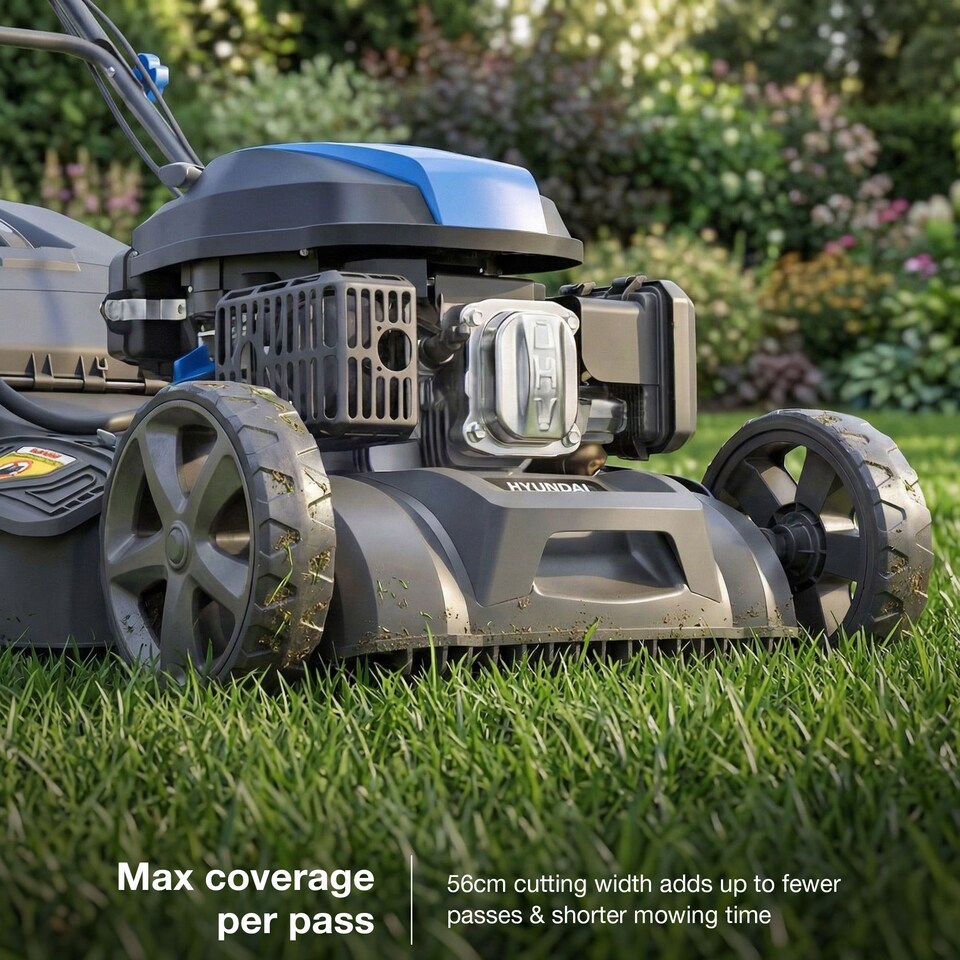 image 1 of Hyundai 22 Inch 56cm Self-Propelled Petrol Lawnmower, Electric Start, 196cc HYM22200SPEX