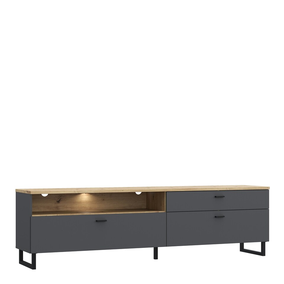 image 1 of Klara TV Unit with 1 Drawer 2 Flip Doors in Grey and Oak inc LED Lighting