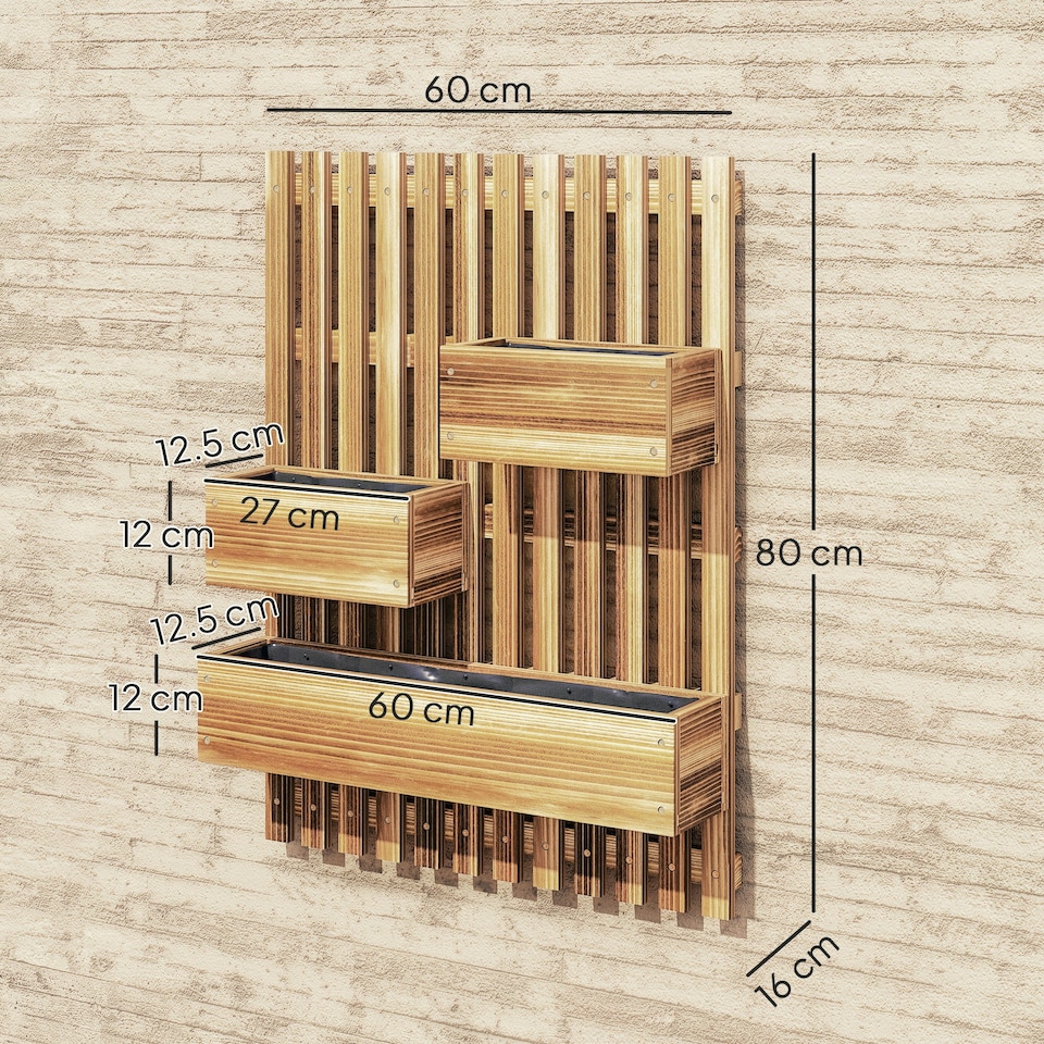 image 1 of Outsunny Wooden Garden Planters with Trellis Wall-mounted Raised Bed